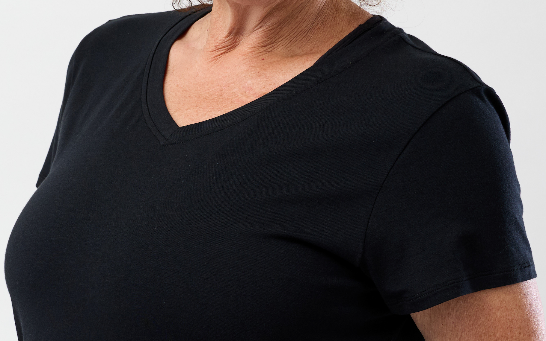 Close up view of the black cotton stretch fabric